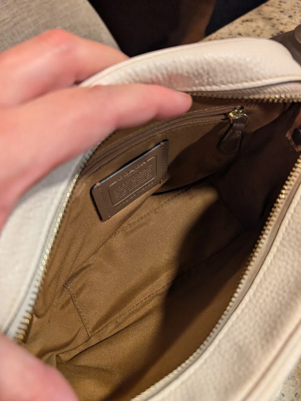 Coach Dempsey Cream Leather Camera Bag